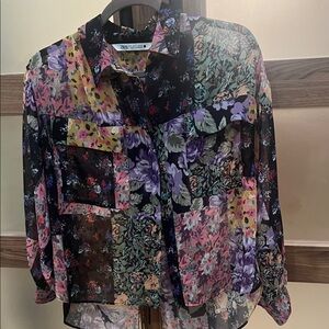 Zara Floral Patchwork Fashionista Blouse - Multicolor